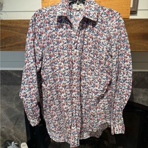 Mille Sofia Top in Bluebell, pink and blue floral button down